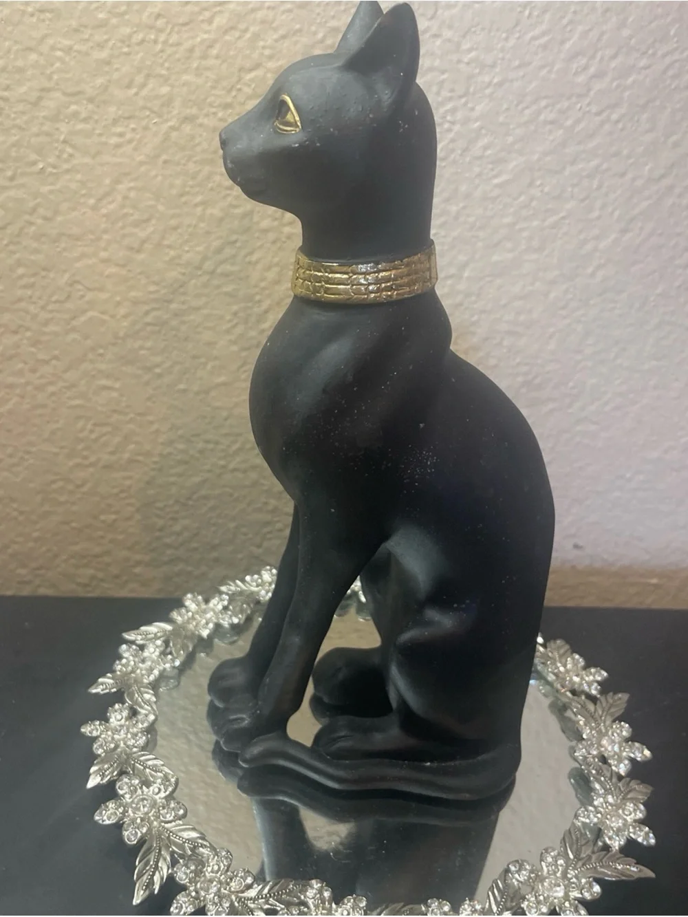Black & Gold Ceramic 8.5” Egyptian Bastet Cat Sculpture